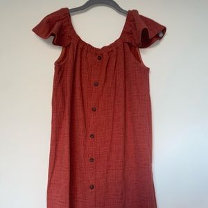 Off the shoulder dark orange mini dress